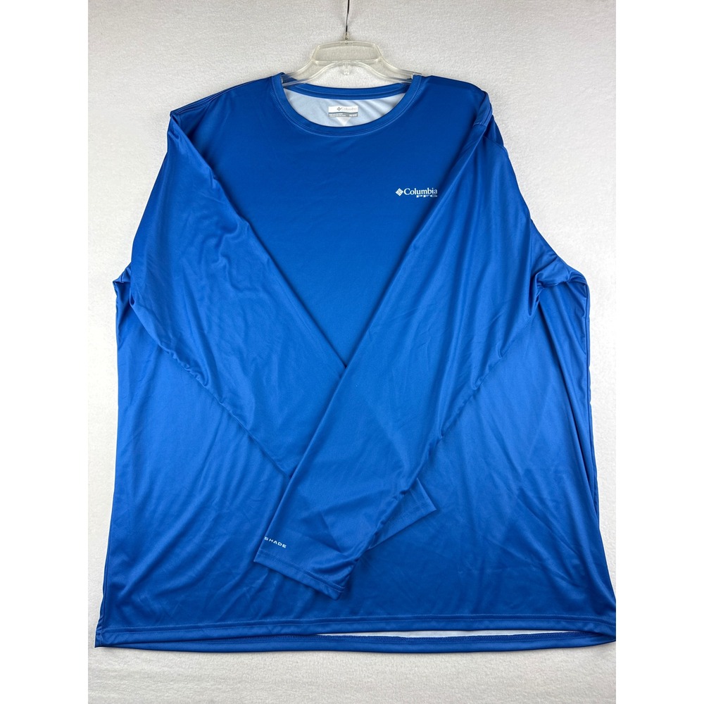Columbia PFG Mens 3X Blue Fish Flag Graphic Long Sleeve Omni-Shade Fishing Shirt